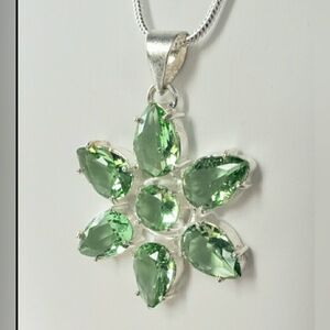 Peridot GEMSTONE Flower Pendant in sterling silver, NWOT,  mint green, Handmade.
